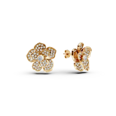 Cercei floare din aur galben cu diamante de 0.3ct