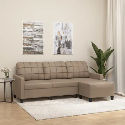 vidaXL Canapea cu 3 locuri / taburet cappuccino 180 cm piele ecologică