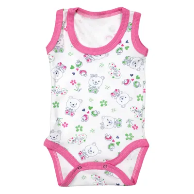 Body maiou/2 capse RB01 alb/imprimeu ursuleti/roz prafuit, Rombaby | 12/18 luni