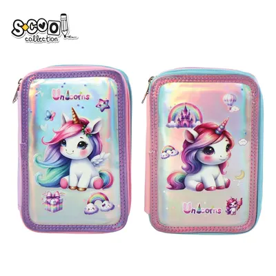Penar neechipat 3 fermoare, fancy unicorn, 19.5x12x6.5 cm, S-COOL