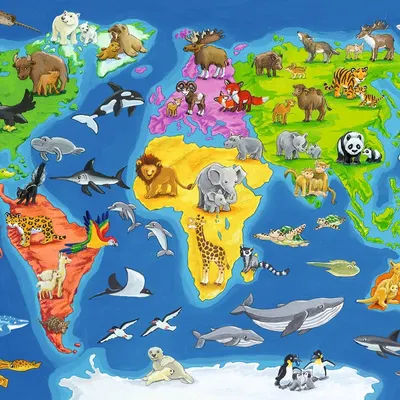 Puzzle 30 piese - Harta Lumii cu Animale