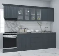Set bucatarie SPACE 260 cm, 8 corpuri, corp cuptor, cu sertare, blat termorezistent, fronturi MDF, antracit