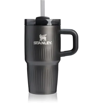 Stanley Quencher H2.O Fluted Tumbler pahar din oțel inoxidabil cu pai mic Black PVD 1 buc