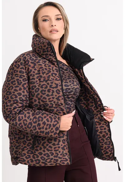 Geaca cu animal print - Negru/Maro