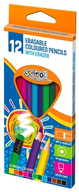 Creioane colorate cu radiera S. Cool - 12 culori