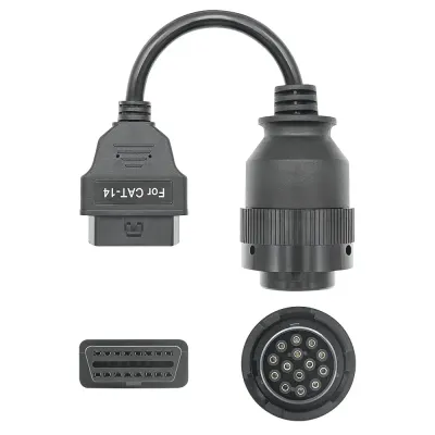 Cablu adaptor Catterpillar CAT-14 pin Deutsch femela → OBD-II 16 pin femela pentru utilaje grele, excavatoare, generatoare si incarcatoare