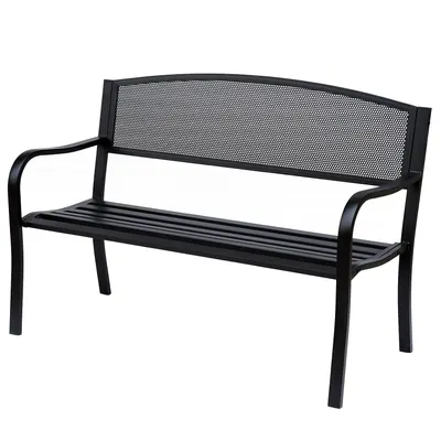 Outsunny Banca de exterior din otel, negru, 127x60x85cm | Aosom Romania