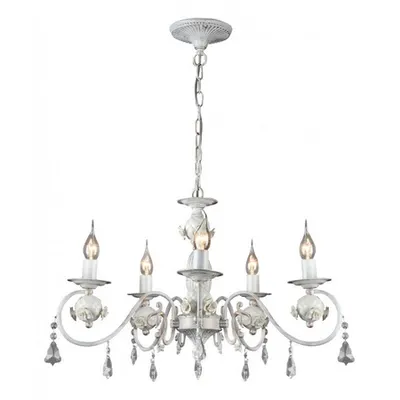 Candelabru Faberge ,5 becuri dulie E14, 230V,D.60cm, H.38 cm,Alb