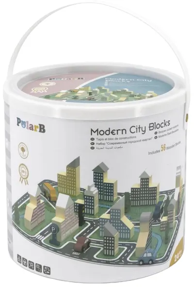 Constructor de lemn Viga Toys PolarB - Oraș modern, 56 de părți