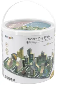Constructor de lemn Viga Toys PolarB - Oraș modern, 56 de părți