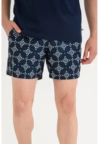 Pantaloni scurti de baie cu snururi si imprimeu - Bleumarin