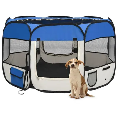Gossi tarc joaca pliabil caini cu sac de transport albastru 110x110x58 cm