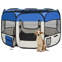 Gossi tarc joaca pliabil caini cu sac de transport albastru 110x110x58 cm