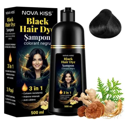 Sampon Premium 3 in 1 pentru Colorarea Parului, Anti Cadere, Regenerare cu Ghimbir si Ginseng, 500 ml, 1 Negru (Black)