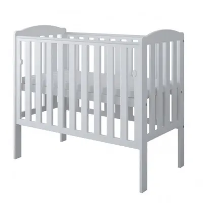 Set Patut din lemn Nichiduta Tobi White 100x50 cm cu saltea inclusa,laterala culisanta,margine din silicon,design modern,margini rotunjite,3 nivele de reglare somiera