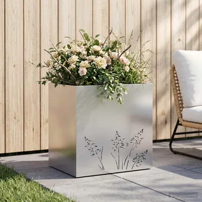 vidaXL Vază pentru Grădină Argintiu 50 x 30 x 49 cm Oțel Galvanizat
