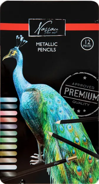 Creioane colorate în cutie metalică Nassau - 12 buc, culori metalice