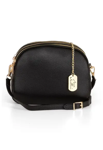 Geanta crossbody din piele cu bareta detasabila - Negru