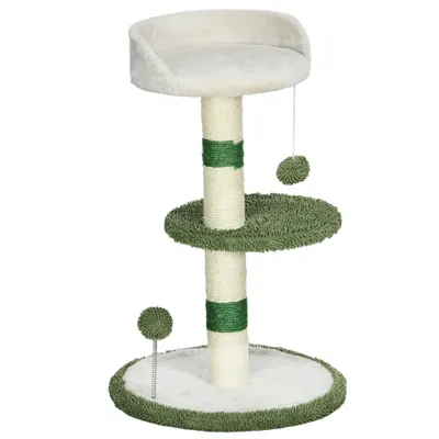 PawHut Ansamblu de joacă pentru pisici cu culcuș pentru pisici, 2 bile, platformă și stâlp din sisal, verde și alb | Aosom Romania