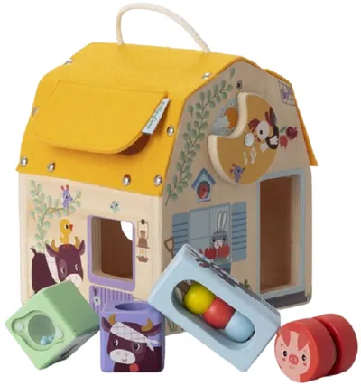 Casa din lemn Lilliputiens - Sorter cu activități și sunete, 5 piese