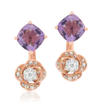 Cercei din aur roz cu ametiste de 2.2ct si diamante de 0.2ct