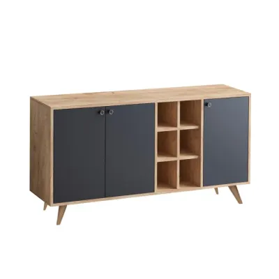 Comoda VEIT, stejar + negru, 140x89x40 cm