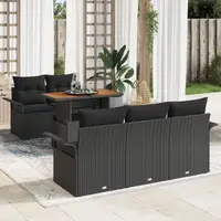 Gossi set de canapea de gradina cu 6 piese si perne, ratan negru si lemn