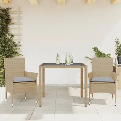 vidaXL Set mobilier de grădină cu perne 3 piese bej poliratan & sticlă