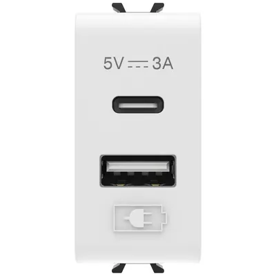 Sursa de alimentare usb tip A+C 3A 1 modul Gewiss Chorus GW10449, alb