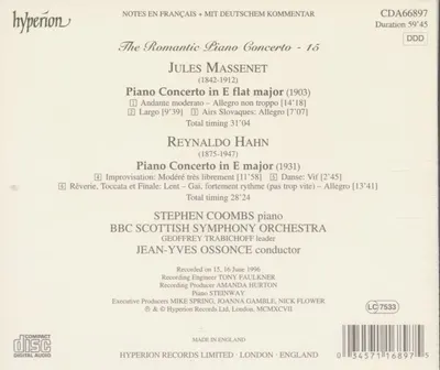 Hahn: Piano Concerto In E Major / Massenet: Piano Concerto In E Flat Major