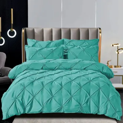 Lenjerie de Pat Premium, JOJO HOME, Finet cu Pliuri Brodate, 6 Piese, Nesifonabila si Durabila, Bleu Aqua