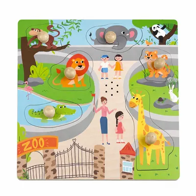 Puzzle din lemn cu sunete si lumini, Animale, 6 piese