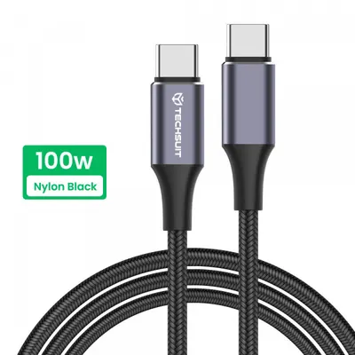 Cablu Date si Incarcare USB-C - USB-C Techsuit PCB018, 100W, 1m, Negru