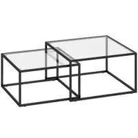 HOMCOM 2 Mese de Cafea Pătrate Mese Nido Moderne cu Blat din Sticlă Securizată și Structură Metalică 75x75x42 cm Negru | Aosom Romania