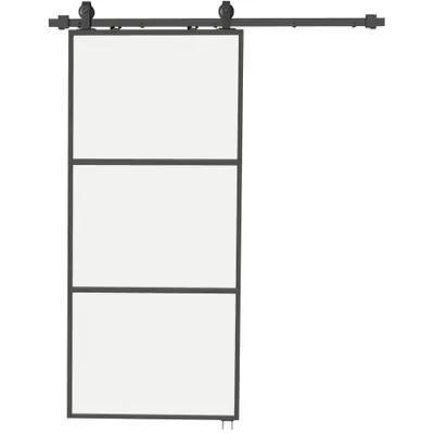 HOMCOM Ușă glisantă montată pe perete 91.4x203.2cm din sticlă satinată, sistem soft-close, stil industrial, rezistentă la apă | Aosom Romania
