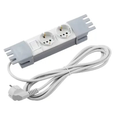 10'' Power Strip - 2 Sockets 2p+e 16a P30 Italian/german Standard - Dual Pole Luminous Switch - 1.5u - Grey