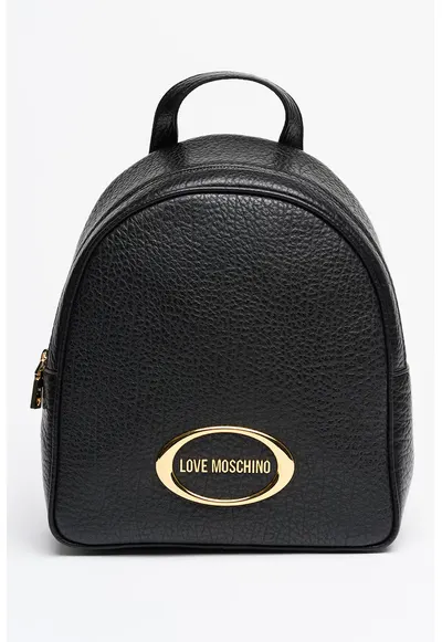 Rucsac din piele cu logo metalic - Negru