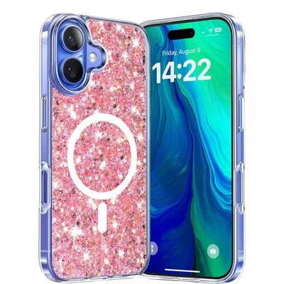 Husa MagSafe pentru Apple iPhone 16 Plus, Techsuit, Sparkly Glitter, Roz