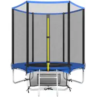 SPORTNOW Trambulină Exterior Ø183 cm Trambulină pentru copii +6 ani și adulți cu plasă de siguranță Scară cu 2 trepte Albastru | Aosom Romania