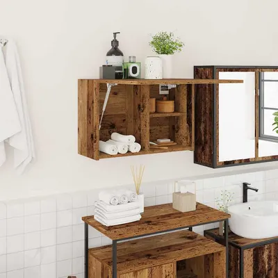 Gossi dulap perete de baie, lemn vechi, 60x25x40 cm, lemn prelucrat