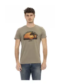 Tricou slim-fit cu decolteu la baza gatului si design - Verde
