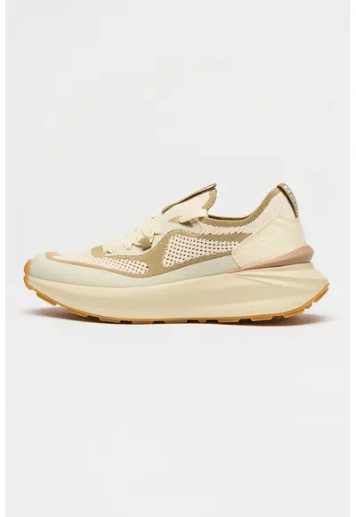 Pantofi sport slip-on din piele ecologica si plasa - Bej deschis