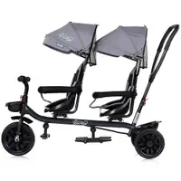 Tricicleta pentru gemeni Chipolino Hip Hop Platinum cu sezut rotativ 360 grade, suporturi pentru picioare, bara de protectie, cosulete