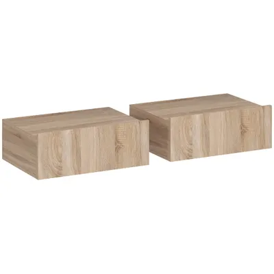 HOMCOM Set de 2 Noptiere Suspendate cu Sertar, Pereche de Noptiere Moderne din Lemn, Mese Laterale pentru Canapea, Living și Dormitor, 40x30x15 cm, Stejar | Aosom Romania