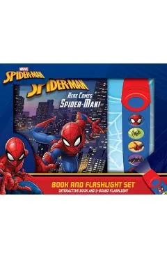 Marvel Spider-Man: Here Comes Spider-Man! Book and 5-Sound Flashlight Set: Book and Flashlight Set [With Flashlight]