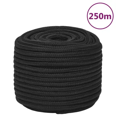 vidaXL Frânghie de barcă, negru complet, 14 mm, 250 m, polipropilenă