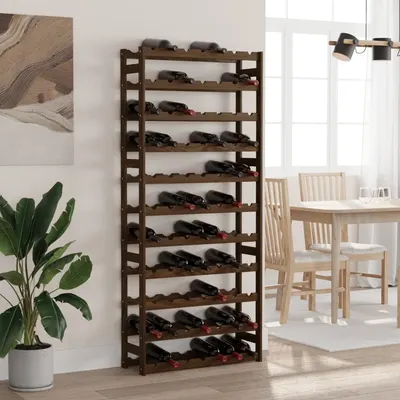 vidaXL Suport sticle de vin, 77 sticle, maro, lemn masiv de pin