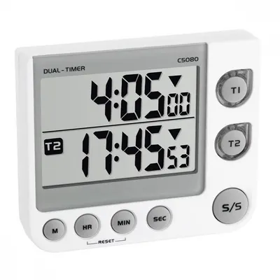Timer si cronometru digital dual 100 ore LED de avertizare, memorie, volum reglabil alb TFA 38.2025