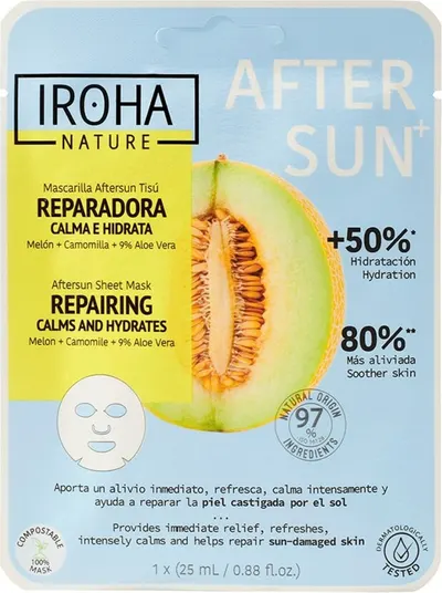 Iroha Nature Mască după soare reparatoare cu musetel, pepene galben și aloe vera, 25 ml