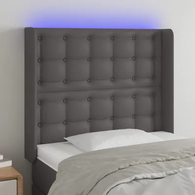 vidaXL Tăblie de pat cu LED, gri, 103x16x118/128 cm, piele ecologică